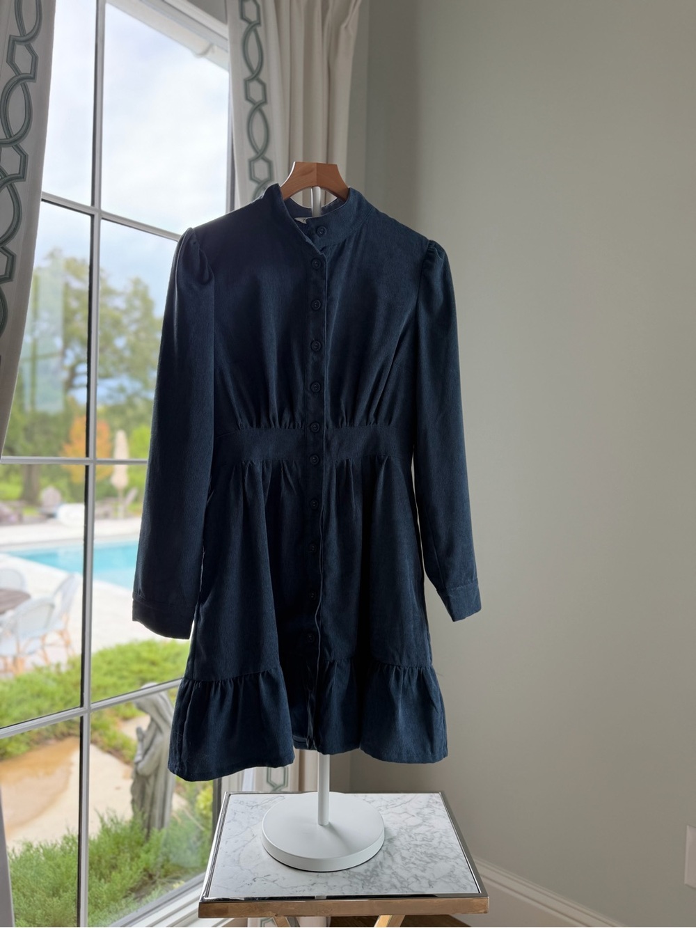 Avara Elizabeth Slate Blue Long Sleeve Tiered Dress